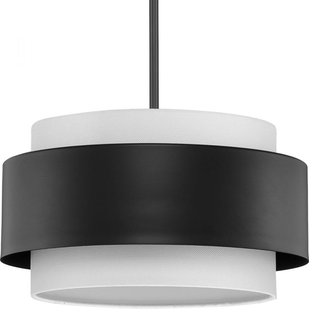 Silva Collection Three-Light Matte Black White Linen Shade Pendant