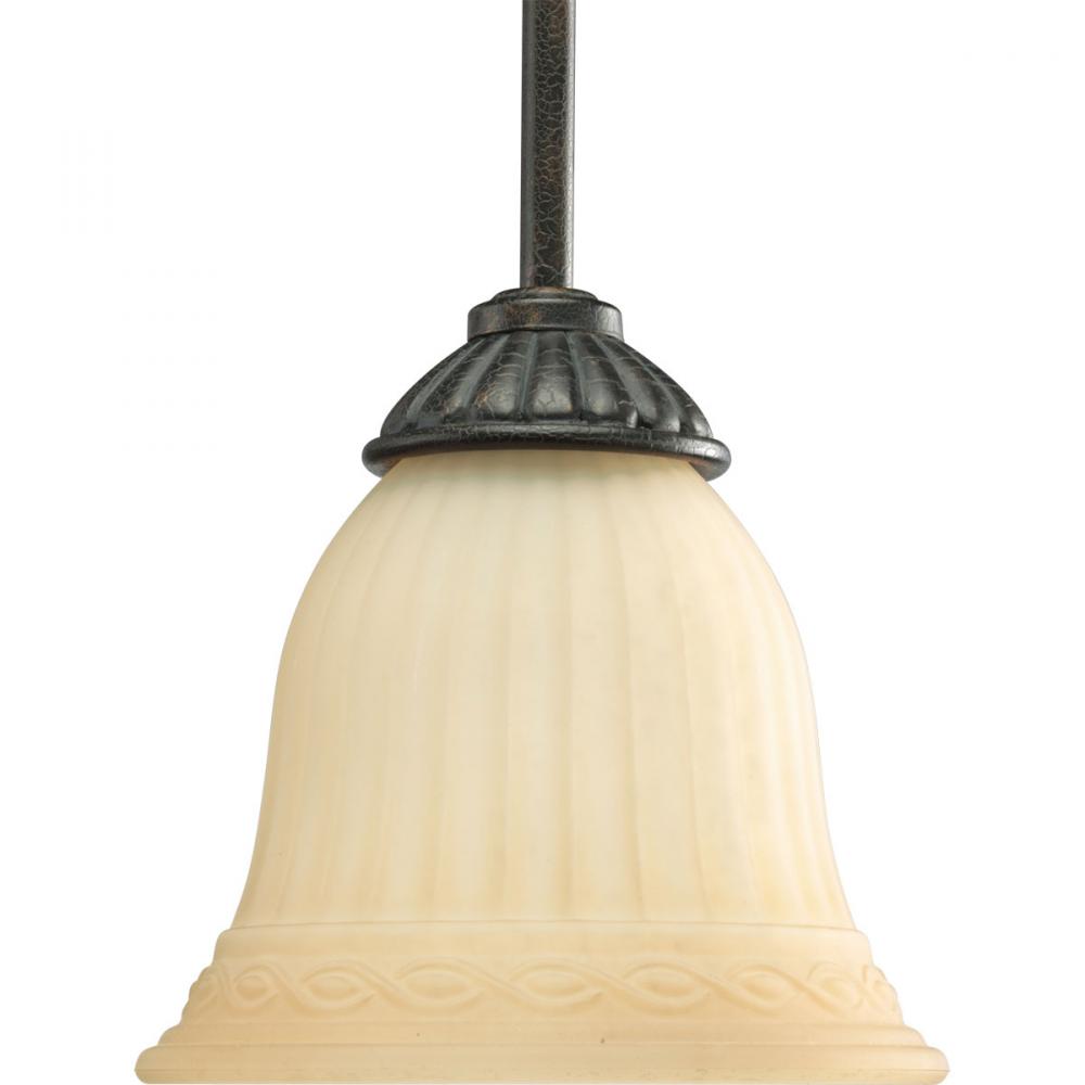 One Light Etched Umber Mist Glass Down Pendant