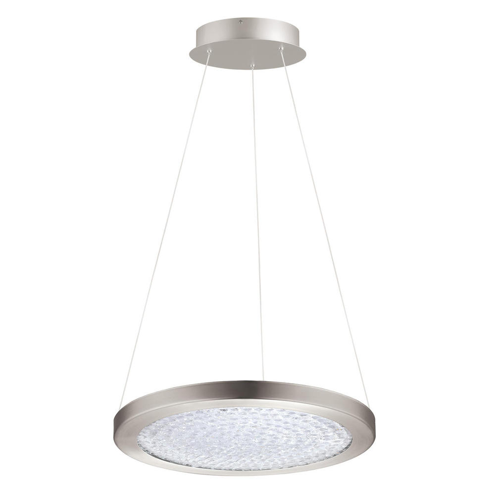 1 LT Integrated LED Pendant w/ Matte Nickel Finish & Clear Glass Shade & Clear Stones