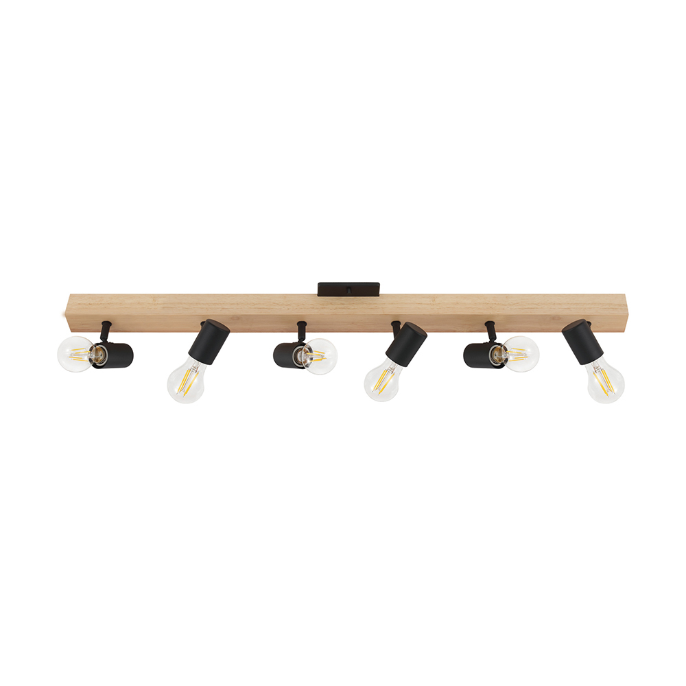 6 LT Open Bulb Track Light w/ a Natural Wood & Black Finish