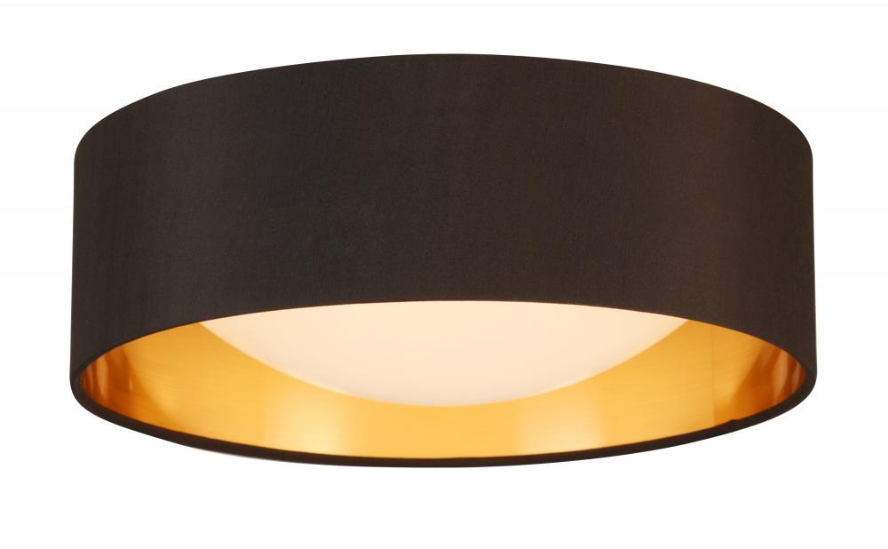 Integrated LED 12" Ceiling Light w/ Black & Gold Fabric Shade & White Acrylic Diffuser