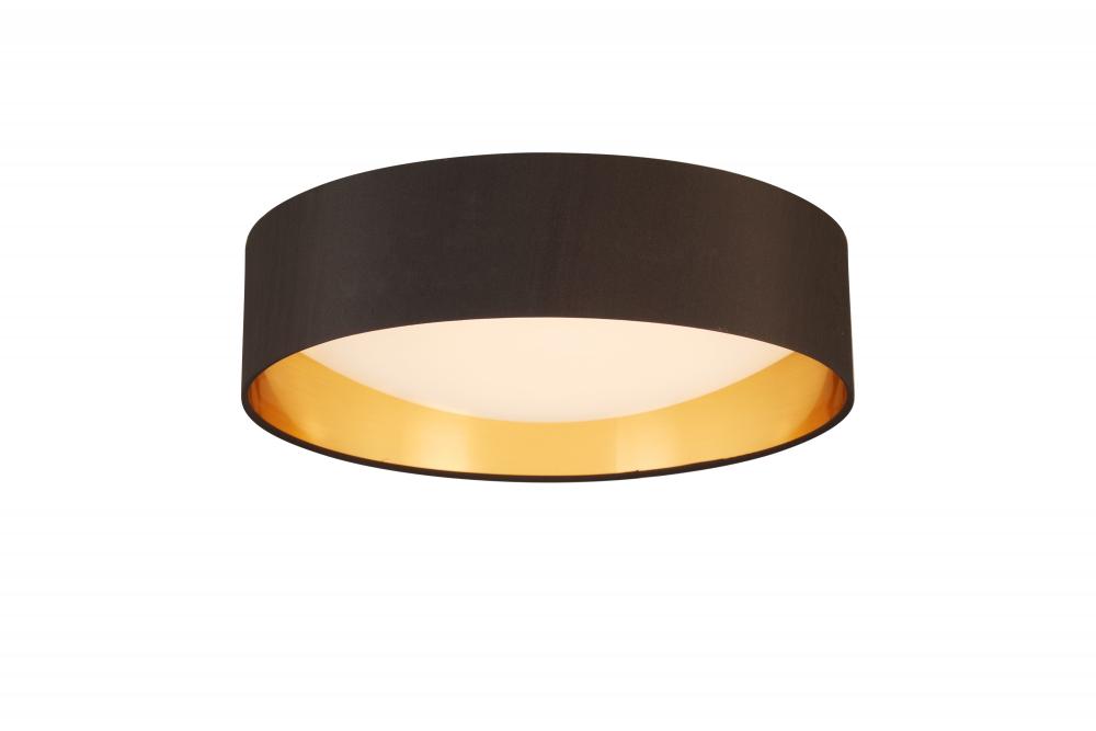 Integrated LED 16" Ceiling Light w/ Black & Gold Fabric Shade w/ White Acrylic Diffuser