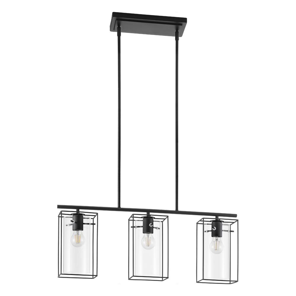 3 LT Linear Pendant w/ Black Metal Open Frame Surrounding Clear Glass Shades
