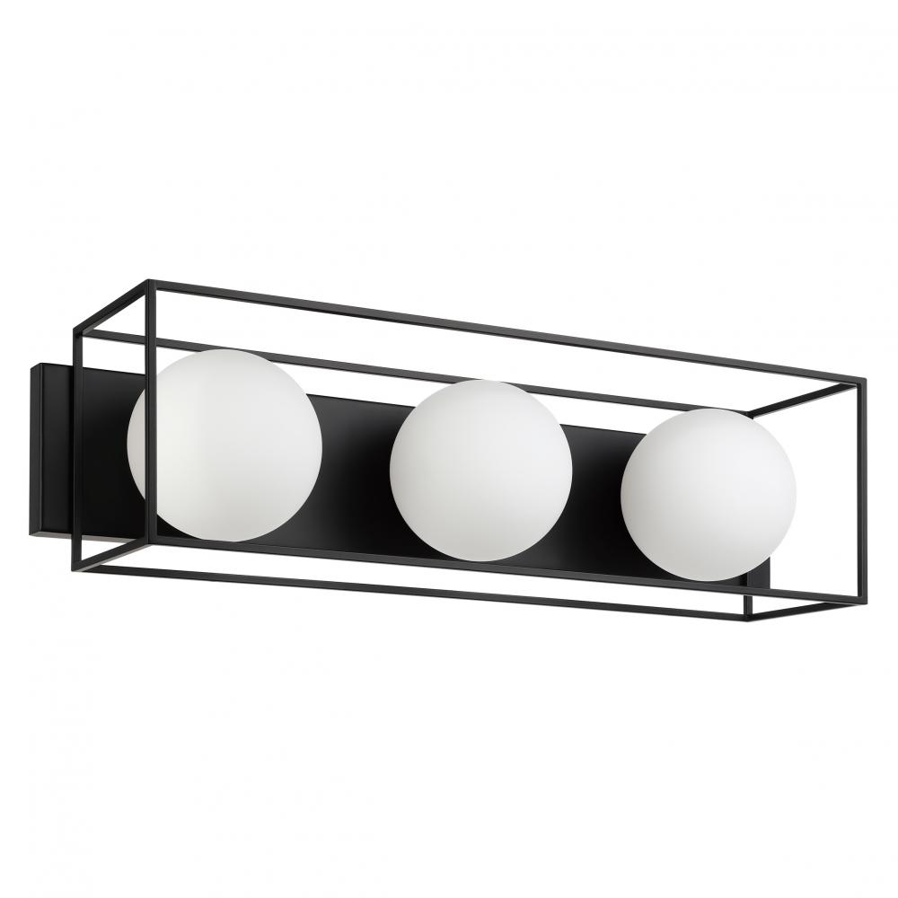 3 LT Bath/Vanity Light w/ Matte Black Finish & White Sphere Glass Shades
