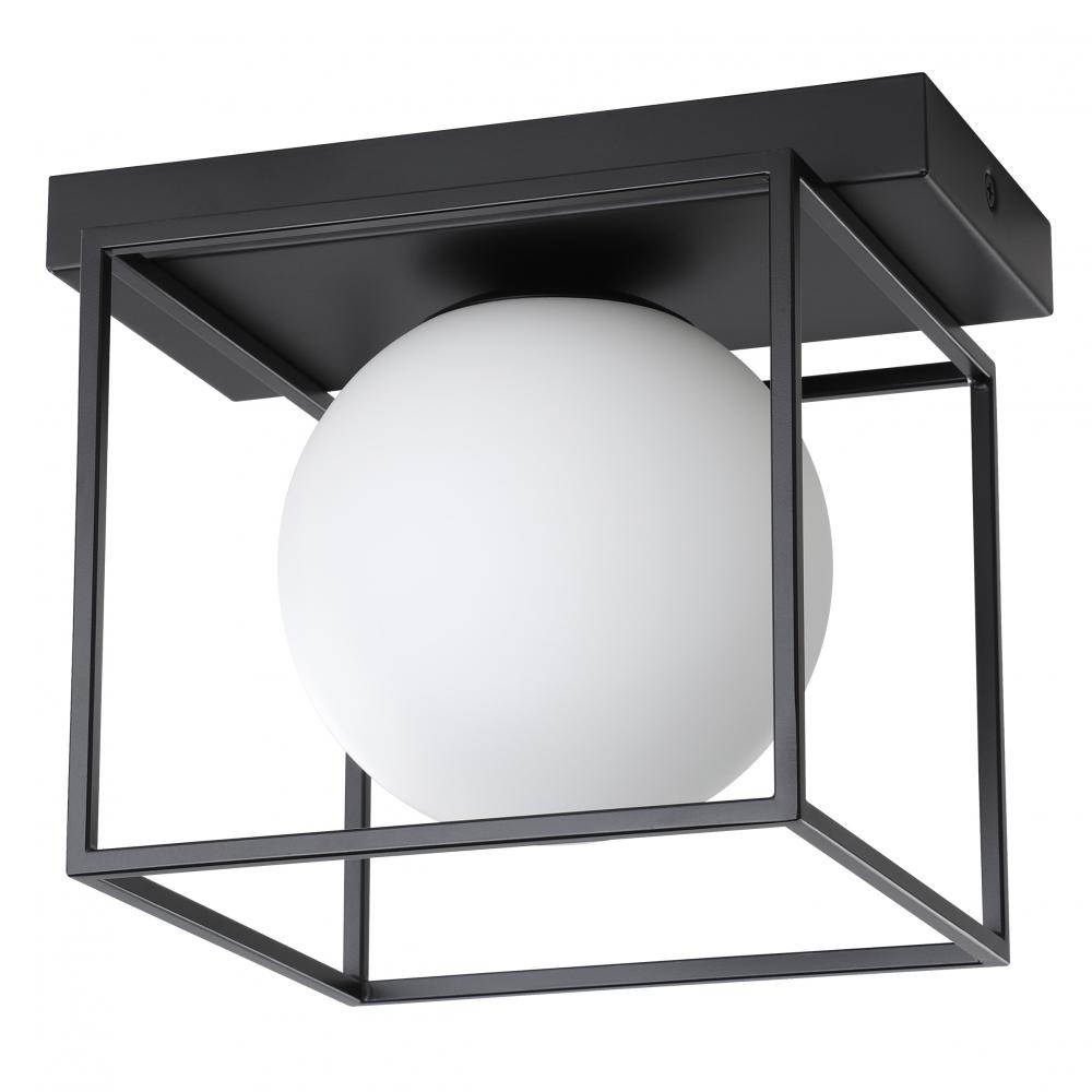 1 LT Ceiling or Wall Light w/ Matte Black Finish & White Sphere Glass