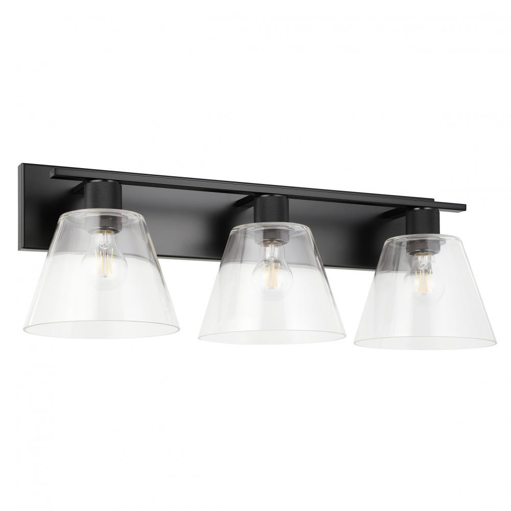 3 LT Bath/Vanity Light w/ Matte Black Finish & Clear Glass Shades
