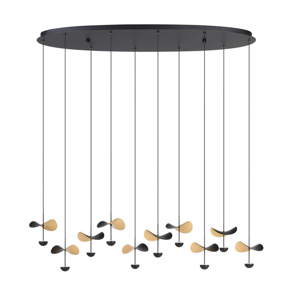 10 LT Integrated LED Linear Pendant w/ Black Finish & Black & Gold Leaf Shades
