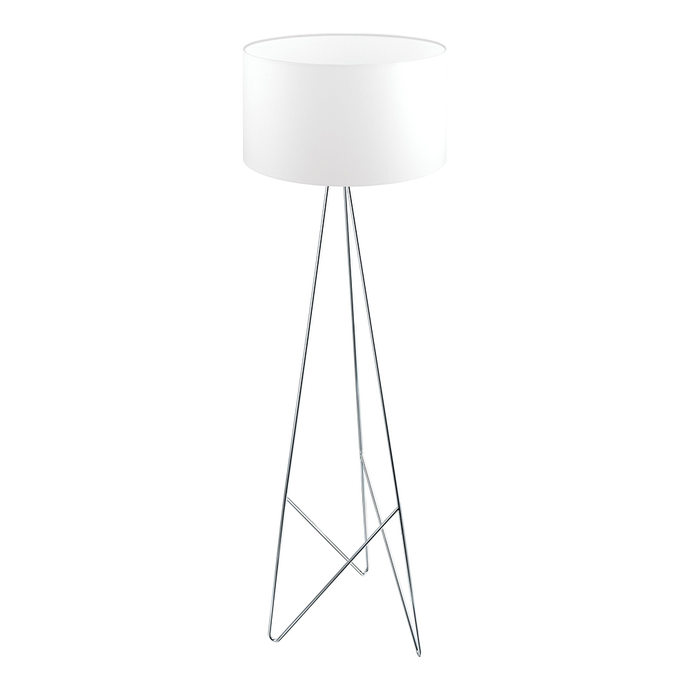 1 LT Floor Lamp w/ a Geometric Chrome Base & Round White Fabric Shade