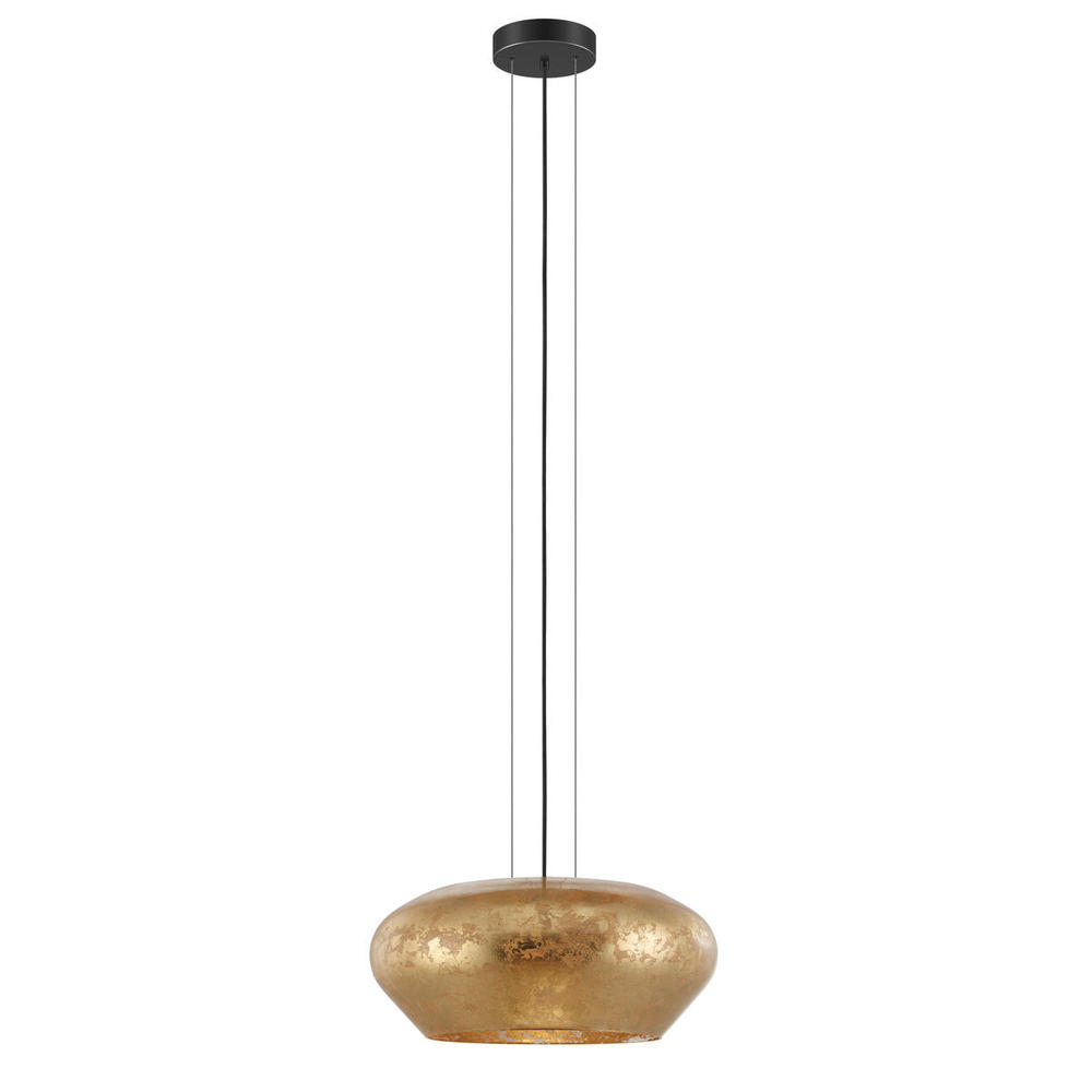 3 LT Pendant w/ Black Finish & Gold Leaf Glass Shade