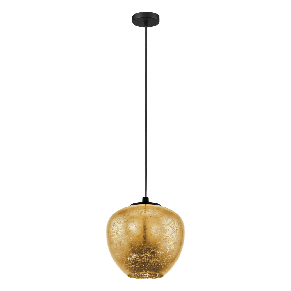 1 LT Pendant w/ Black Finish & Gold Leaf Glass Shade