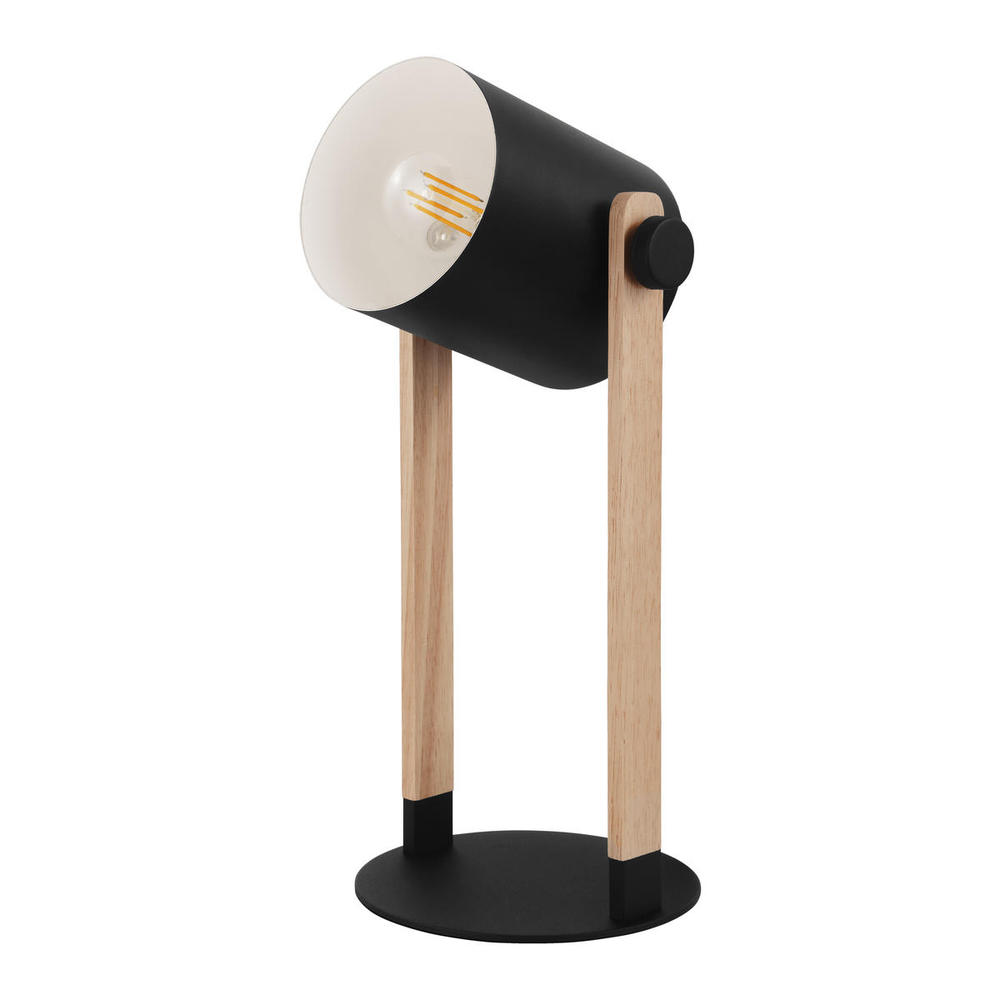 1 LT Table Lamp w/ Black & Wood Finish & Black w/ White Shade