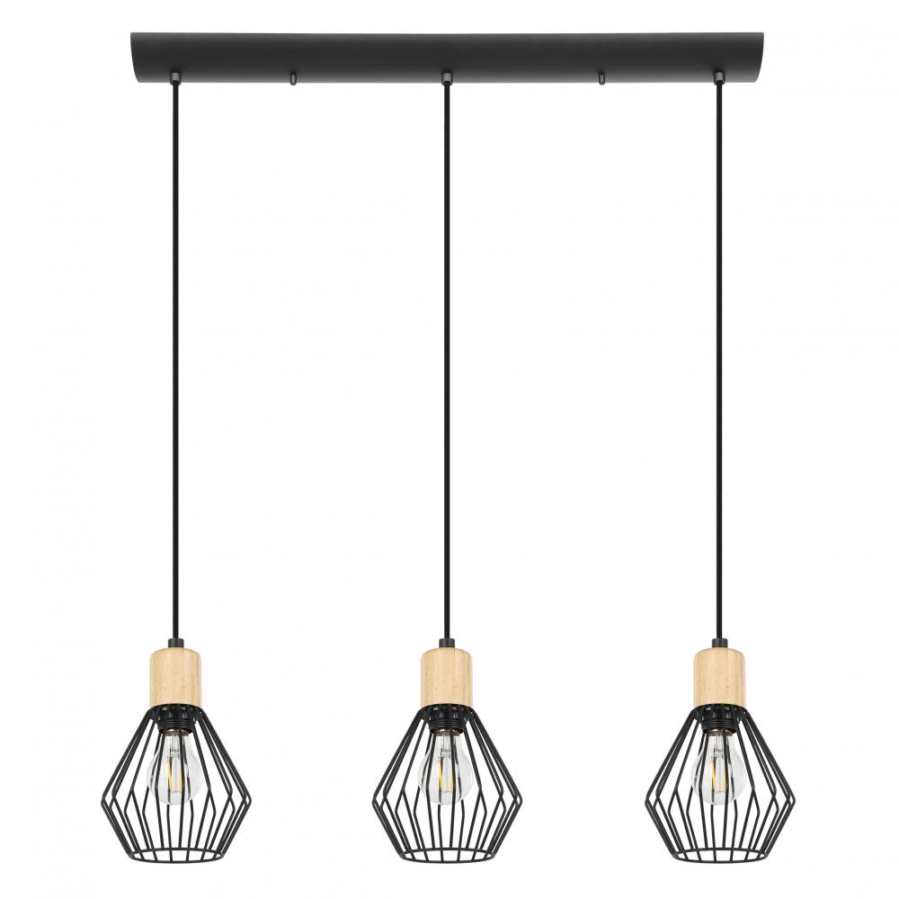 3 LT Linear Pendant w/ Black Finish & Open Frame Black Shades w/ Wood Accents