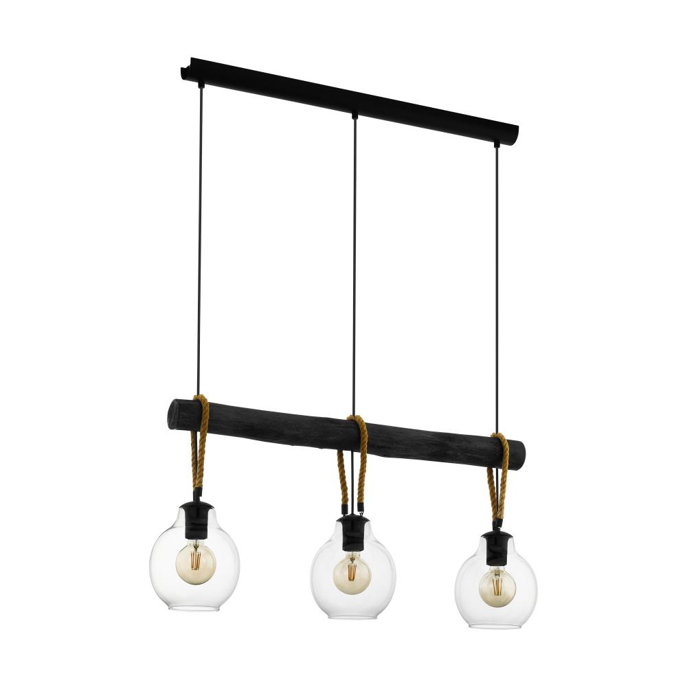 3 LT Linear Pendant w/ Black Finish , Brown Roping & Clear Glass Shade