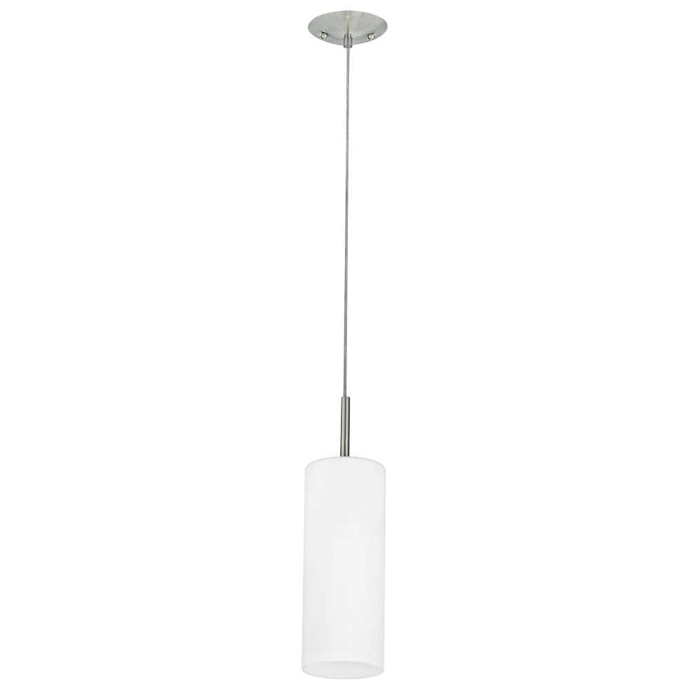 1 LT Mini Pendant w/ Matte Nickel Finish & White Frosted Cylinder Glass Shade