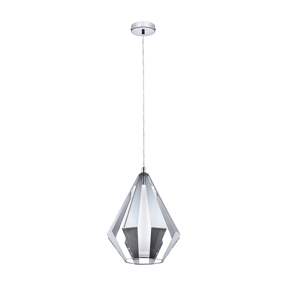 1 LT Pendant w/ Chrome Finish & White Glass Surrounded by a Chrome Geomteric Shade