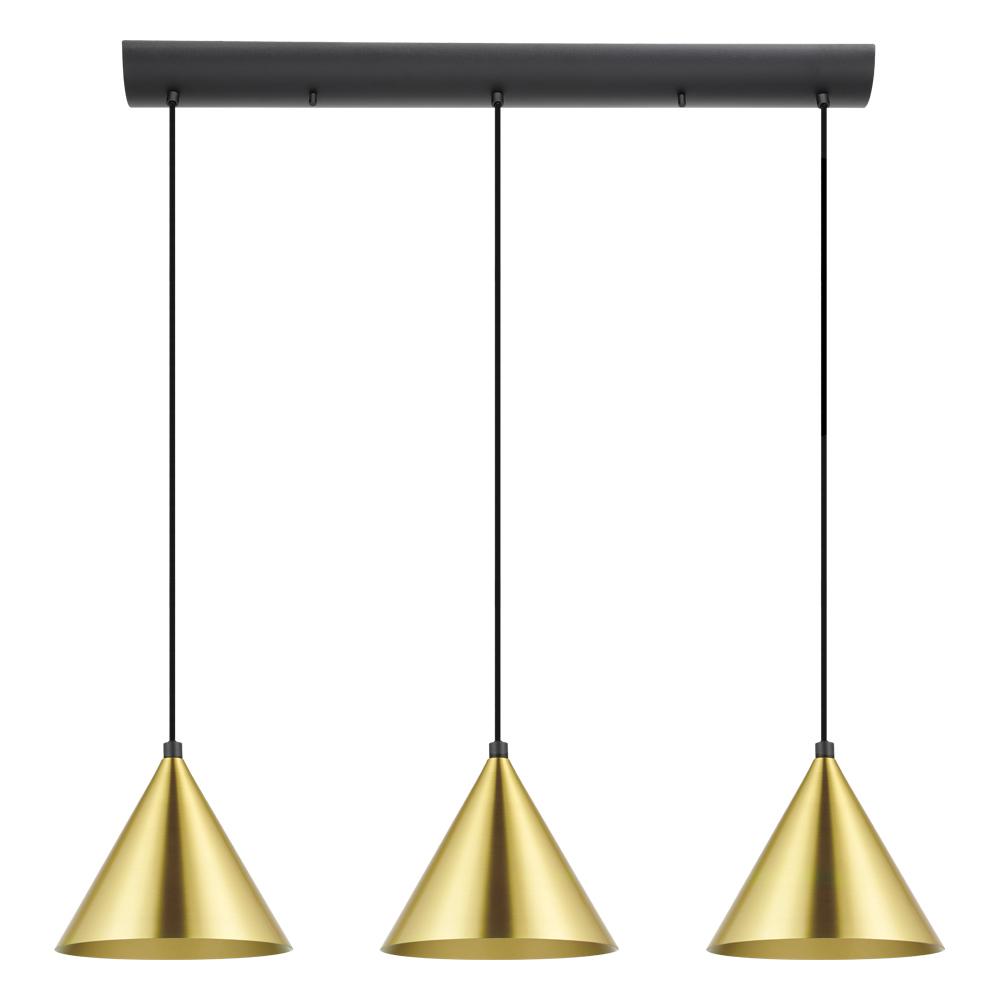 3 LT Linear Pendant w/ Black Finish & Brushed Brass Metal Shades