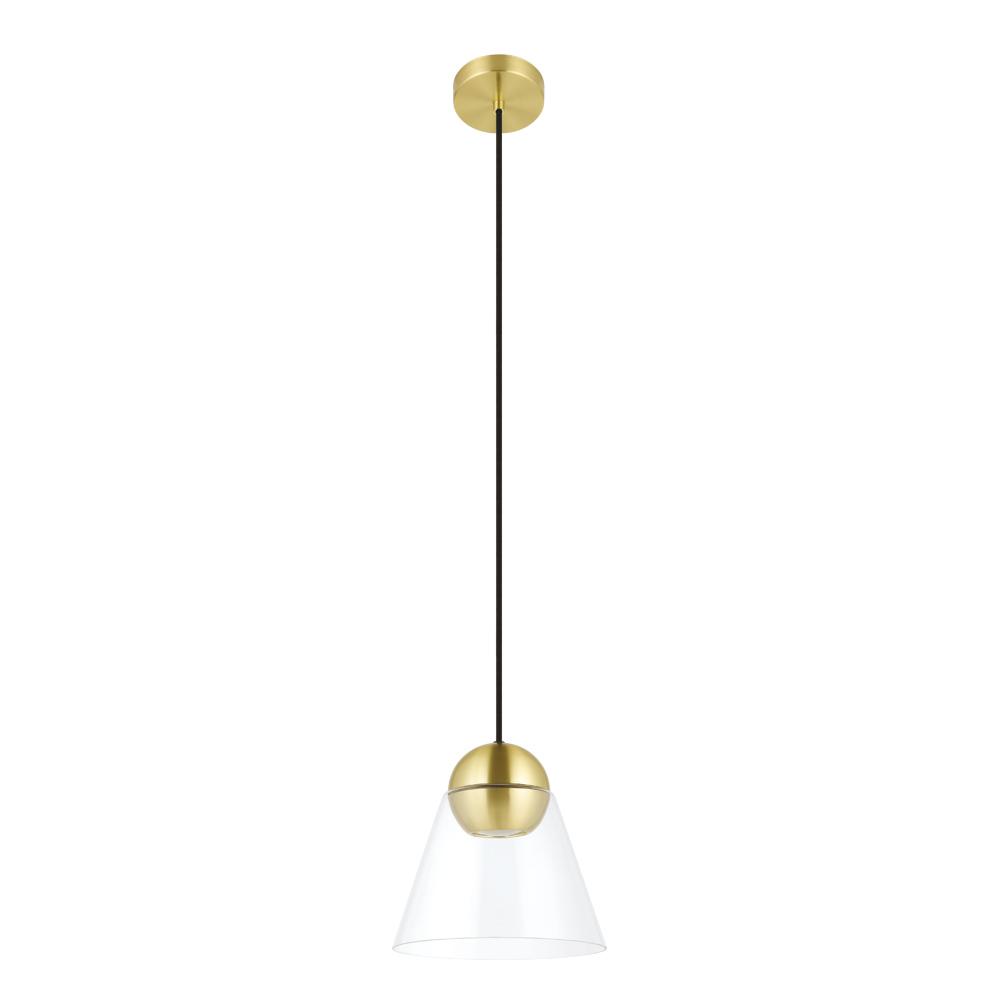1 LT Mini Pendant w/ a Brushed Brass Finish & Clear Cone Glass Shade