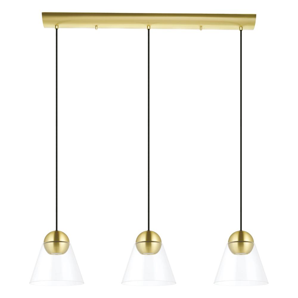 3 LT Linear Pendant w/ a Brushed Brass Finish & Clear Cone Glass Shades