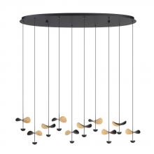 Eglo 390342A - 10 LT Integrated LED Linear Pendant w/ Black Finish & Black & Gold Leaf Shades