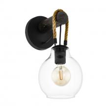 Eglo 43619A - 1 LT Wall Sconce w/ Black Finish, Brown Roping & Clear Glass Shade