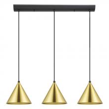 Eglo 99592A - 3 LT Linear Pendant w/ Black Finish & Brushed Brass Metal Shades