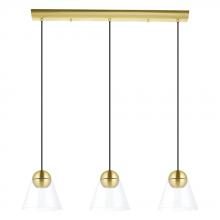 Eglo 99629A - 3 LT Linear Pendant w/ a Brushed Brass Finish & Clear Cone Glass Shades