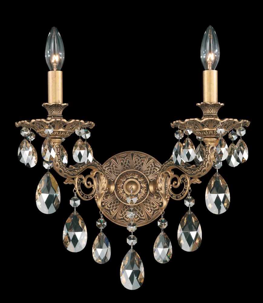 Milano 2 Light 120V Wall Sconce in Antique Silver with Radiance Crystal