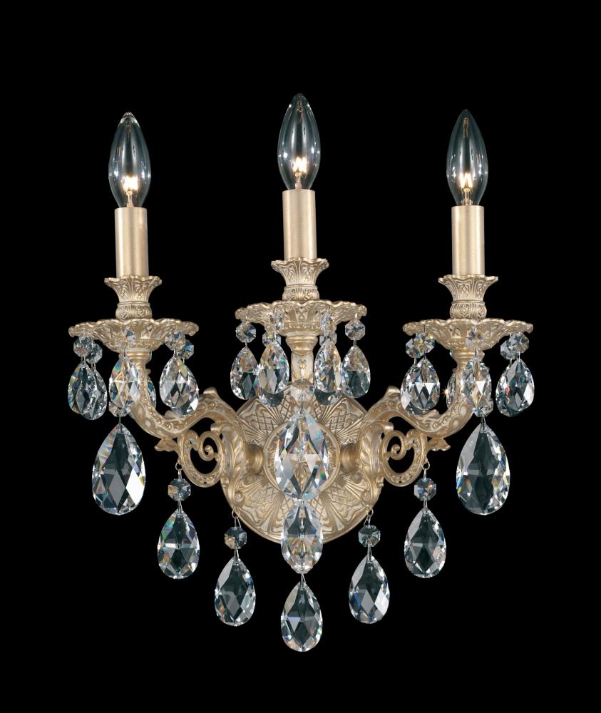 Milano 3 Light 120V Wall Sconce in Etruscan Gold with Radiance Crystal