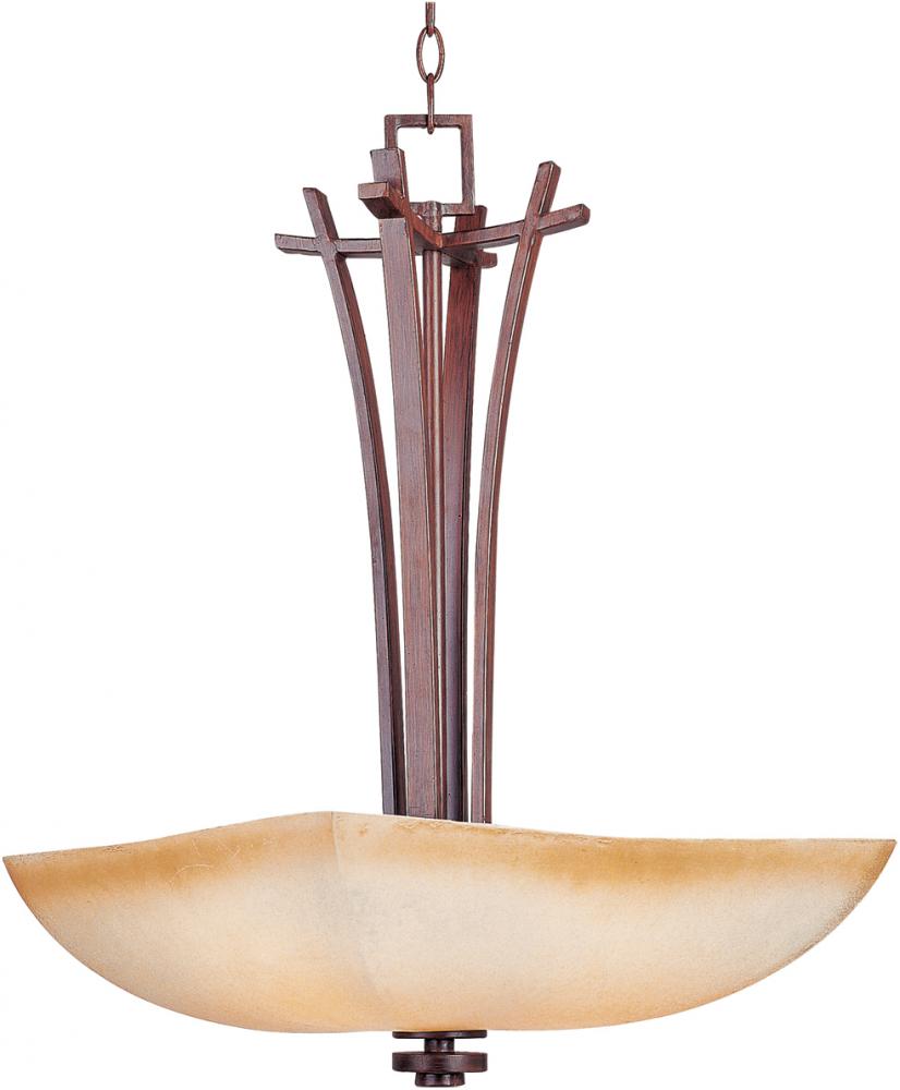 Three Light Wilshire Glass Roasted Chestnut Up Pendant