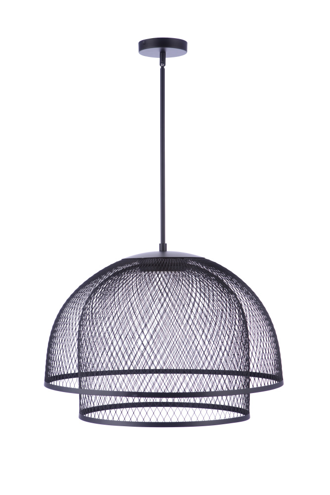 24.25Ã¢â‚¬Â Diameter Sculptural Statement Metal Mesh Dome 2 Shade Pendant in Flat Black