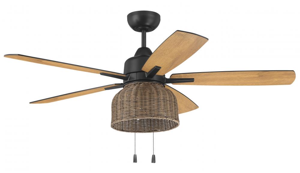 52" Ceiling Fan w/Blades & LED Light Kit, Damp Rated