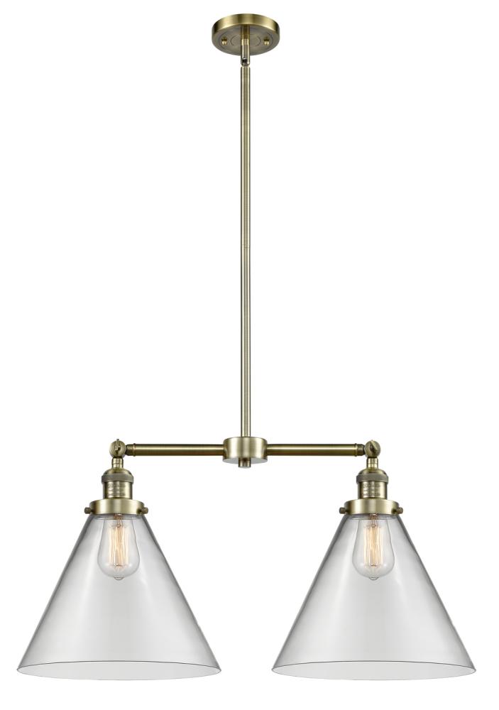 Cone - 2 Light - 21 inch - Antique Brass - Stem Hung - Adjustable Island Light