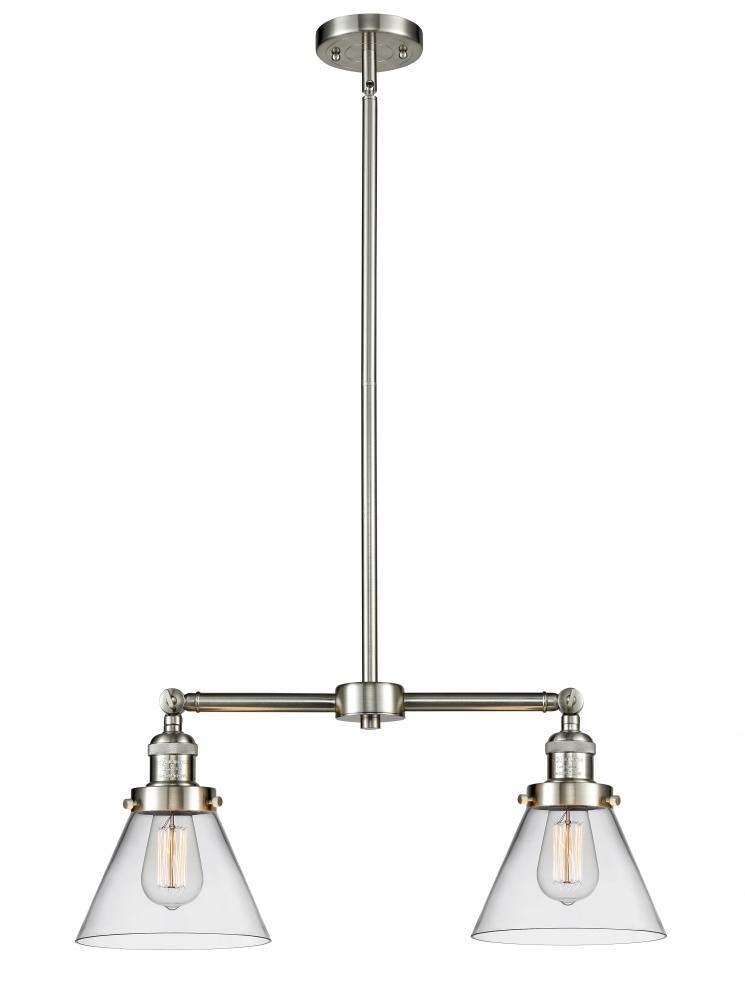 Cone - 2 Light - 21 inch - Brushed Satin Nickel - Stem Hung - Adjustable Island Light
