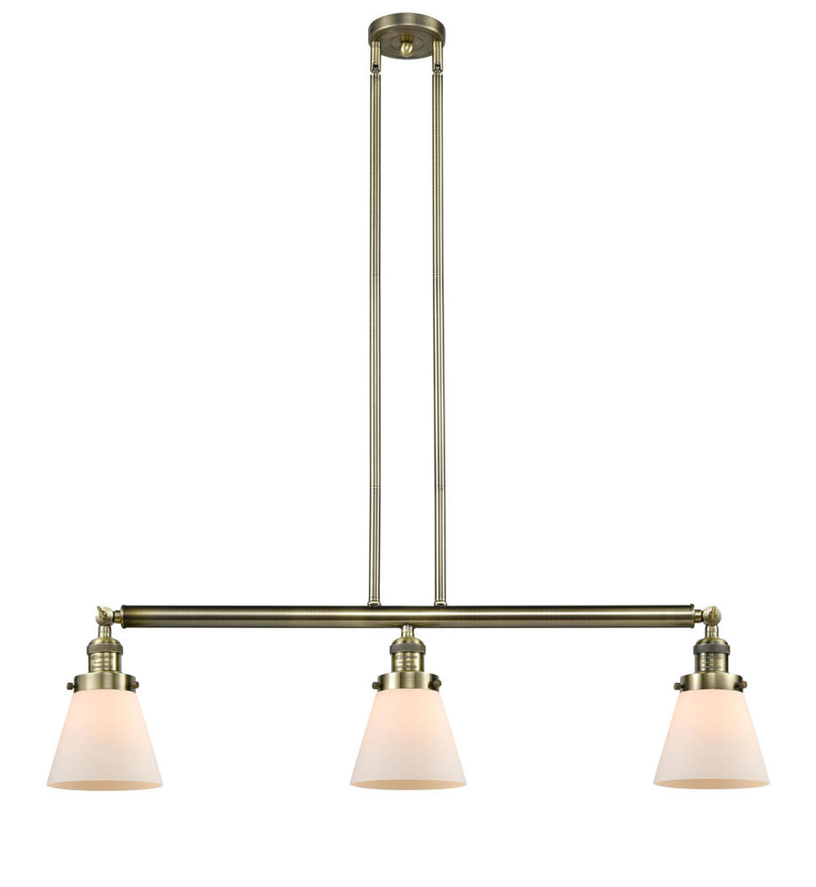 Cone - 3 Light - 39 inch - Antique Brass - Stem Hung - Adjustable Island Light