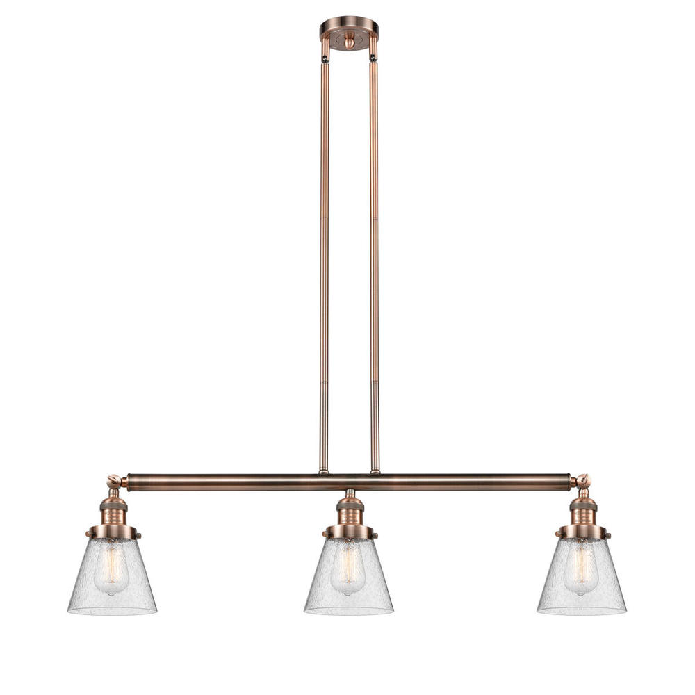 Cone - 3 Light - 39 inch - Antique Copper - Stem Hung - Adjustable Island Light
