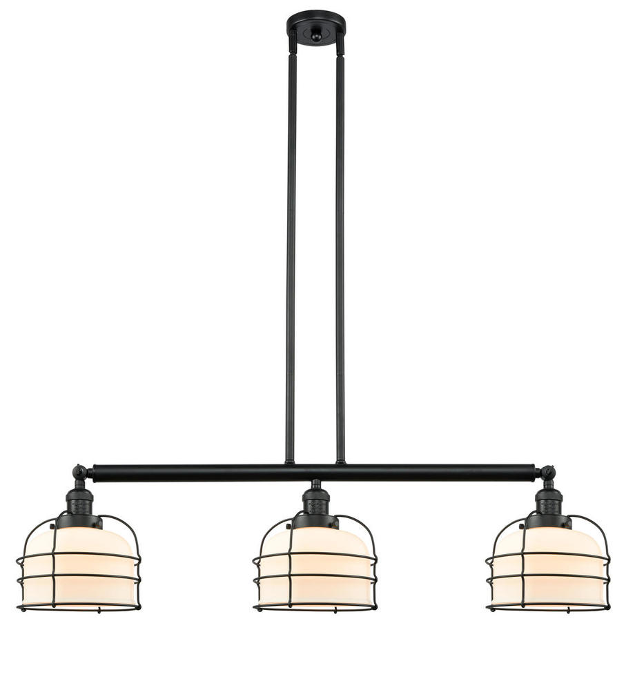 Bell Cage - 3 Light - 42 inch - Matte Black - Stem Hung - Adjustable Island Light