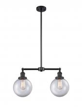 Innovations Lighting 209-BK-G202-8 - Beacon - 2 Light - 25 inch - Matte Black - Stem Hung - Adjustable Island Light