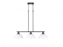 Golden 3602-3LP BLK-WHT - Duncan Small Pendant with Chain in Rubbed Bronze with Aged Brass