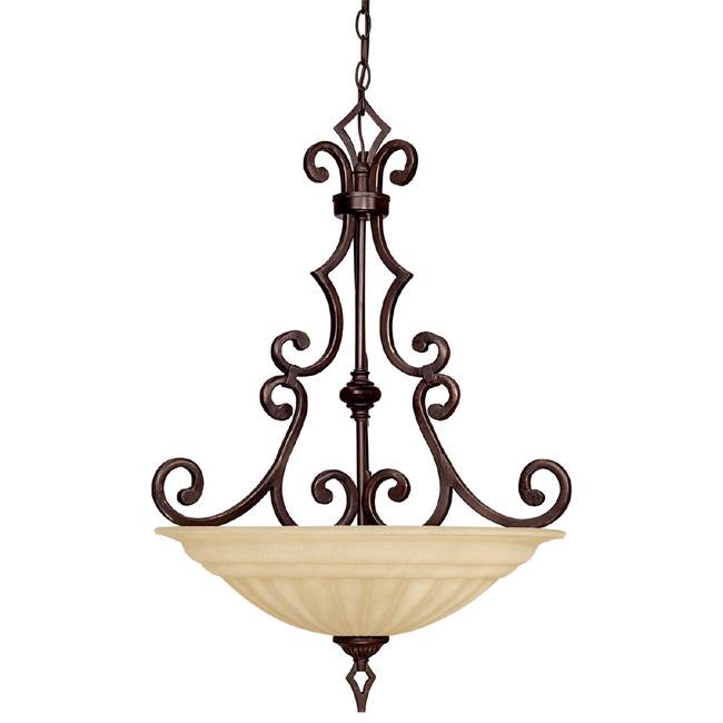 Three Light Medium Bronze Up Pendant