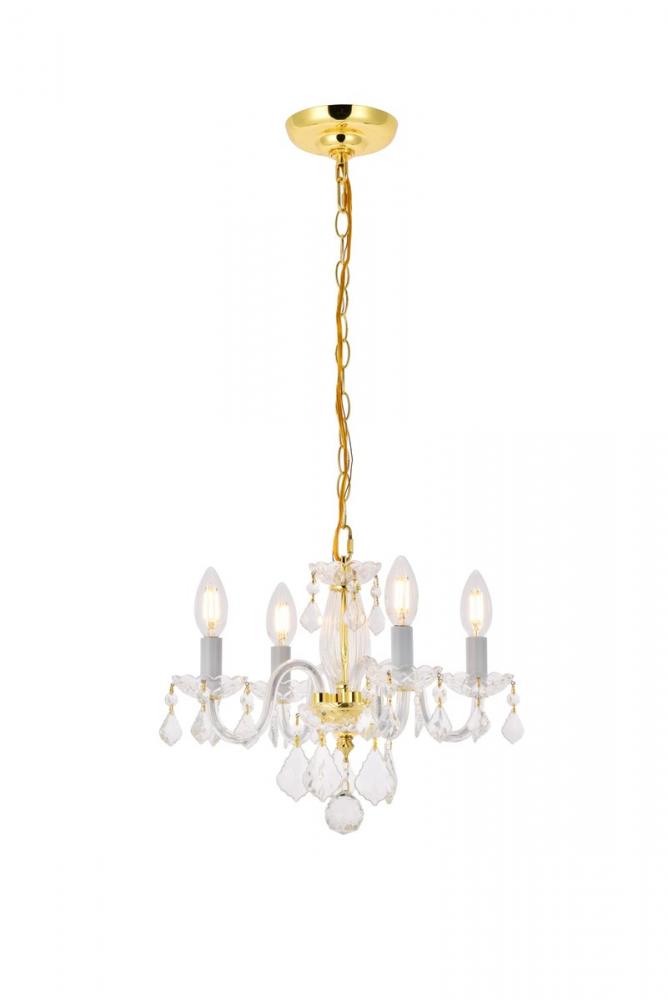 Rococo 4 light Gold Pendant Clear Royal Cut Crystal