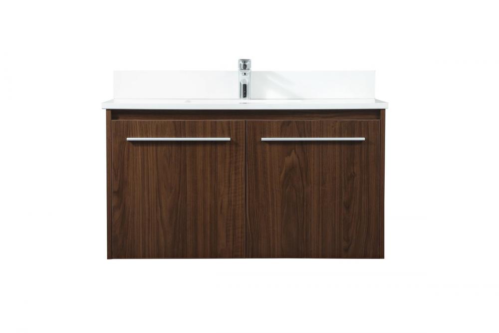36 inch Single bathroom vanity in walnut with backsplash
